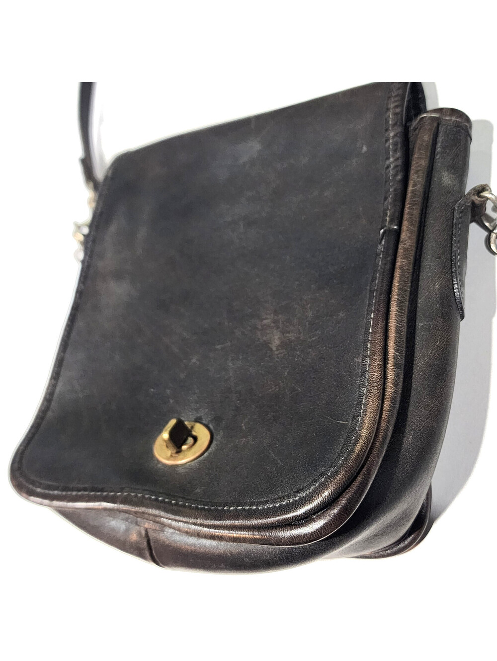 Vintage Coach Black Leather Companion Flap Bag 9076 Crossbody Purse 90s Hangtag